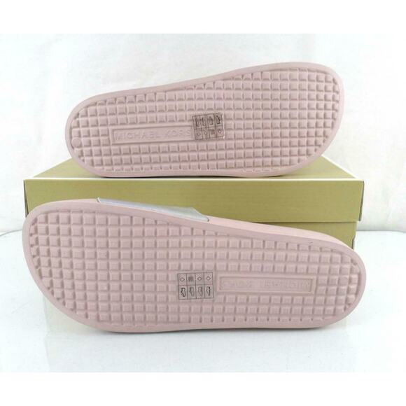 Michael Kors Gilmore Slide Sandals MK Debossed Metallic Silver Multi Size 9 - Picture 9 of 9